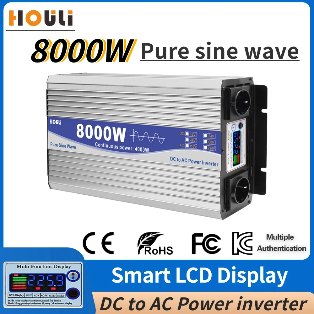 

6000W 8000W Pure Sine Wave Inverter DC 12V 24V 48V To AC 220V 230V Voltage Converter Solar Invertor Car Power Supply Transformer