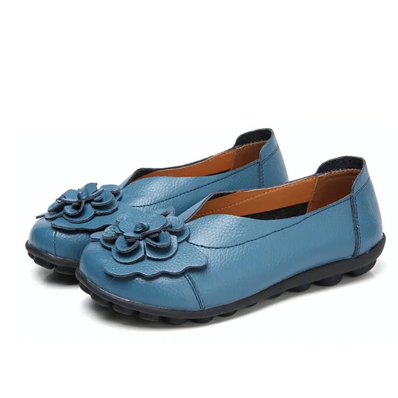 HOVINGE Genuine Leather Flat Shoes large size Loafers leisure shoe leather Comfortable soft sole anti-slip Women Shoes