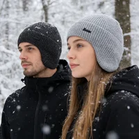 New Men Winter Hat Add Fleece Warm Earflap Cap Stylish Soft Beanie Hat For Male Outdoor Thicken Ski Sports Knitted Hat 2