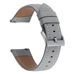 Elegant Leather Quick Release Watch Strap | Fashionable Universal Watchband in Black, Blue, and Brown - 22mm (Gray - Silver)