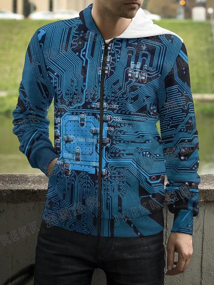 thumbnail image 1 of 2023 Nueva placa base CPU Sudadera con cremallera para hombres y mujeres Línea de procesador Placa de circuito Sudadera con estampado 3D Moda Abrigo informal Ropa, 1 of 5