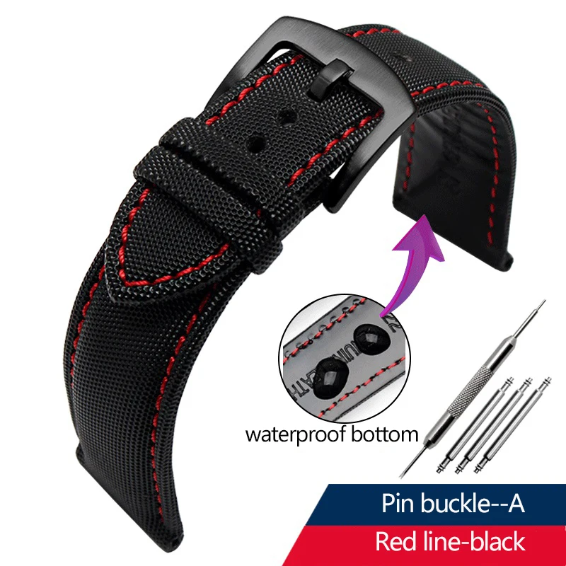 thumbnail image 1 of Correa de reloj de lona de nailon de 20 mm, 21 mm y 22 mm con base de cuero para Seiko No. 5 Water Ghost Citizen BM8475 Tudor Black Shield Bracelet, 1 of 5