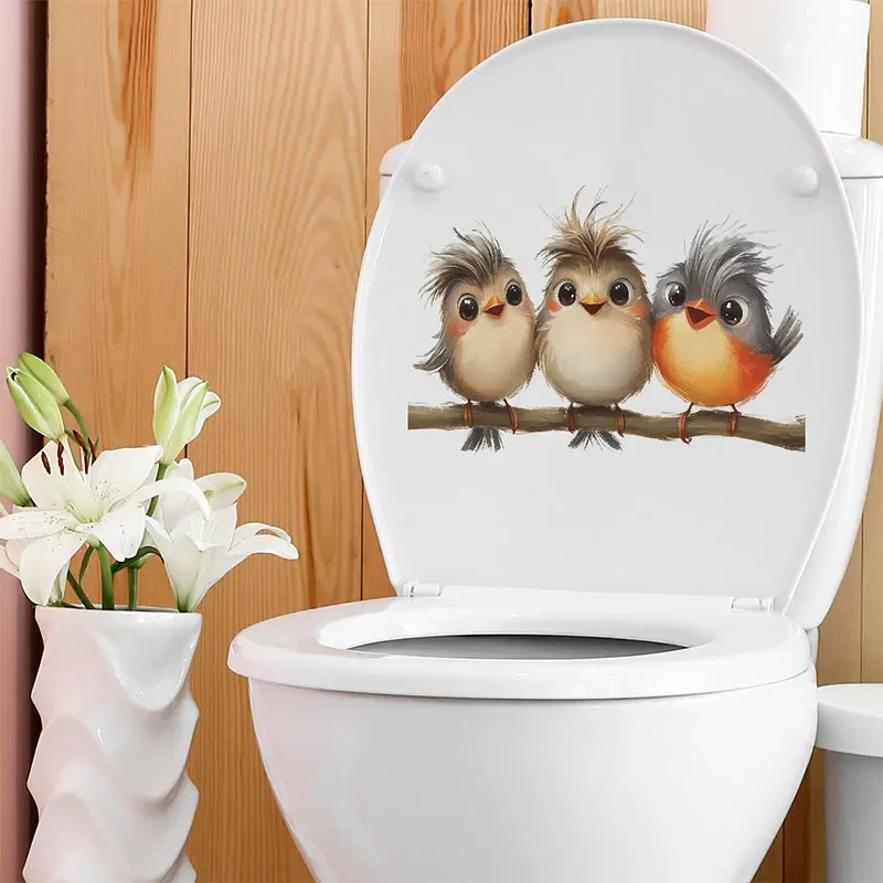 Cartoon Tree Branch Bird Wall Stickers Bathroom For Toilet Decoration Mural Living Room Cabinet Home Decor Self-adhesive Decals