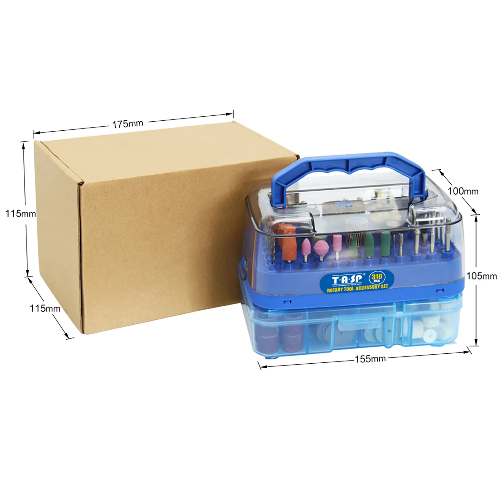 TASP 310pcs 로타리 도구 액세서리 키트, Dremel 미니 드릴용 3.2mm 생크 포함, 연삭 절단 샌딩 조각 드릴링