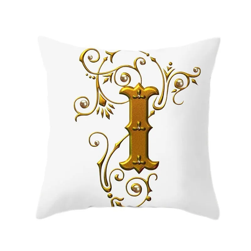 Gold 26 Letters Cushion Cover English Alphabet Throw Pillow Case Letter Print Home Decor Square Pillowcase Sofa Cushion Cover 