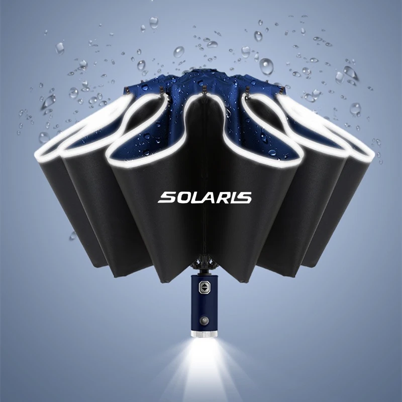 Car Umbrella With LED Flashlight Reflective Stripe Reverse Umbrella For Hyundai Solaris 1 2010- Solaris 2 -