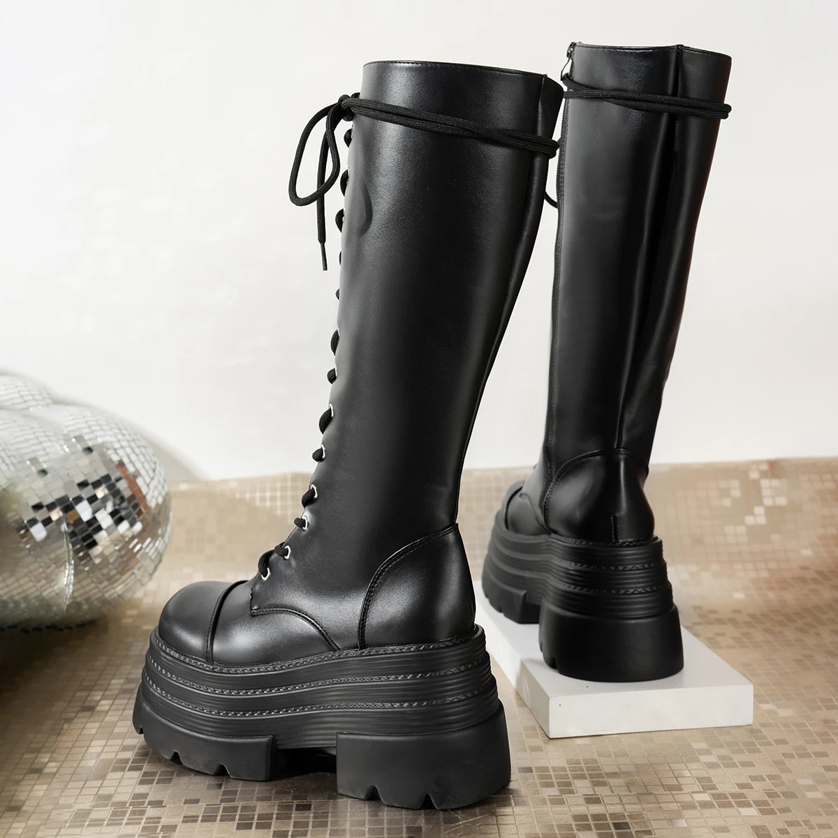 Plus Size 42 Autumn Women Boots Buckle Round Toe Wedges Platform Boots Punk Goth INS Women Street Shoes Combat Boots for Women