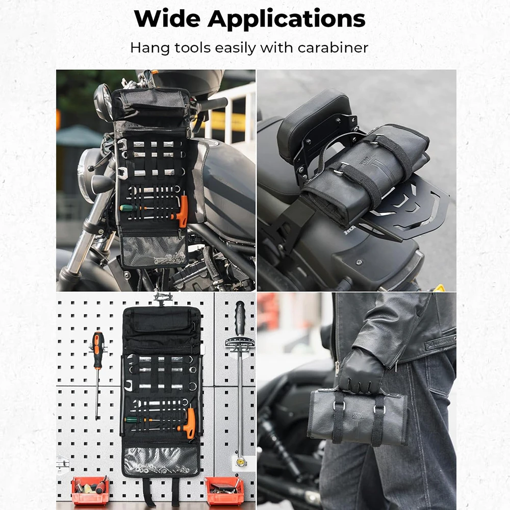 KEMIMOTO Motorcycle Tool Roll Bag Leather Motorcycle Fork Bags