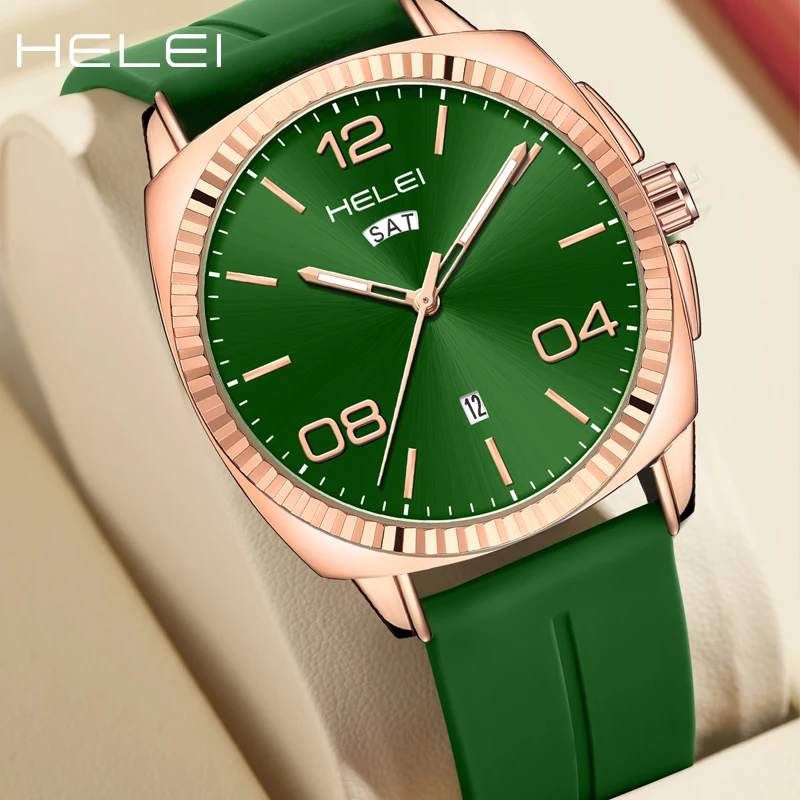 HELEI original brand outdoor sports watch silicone strap calendar week display fashion luminous quartz wristwatch
