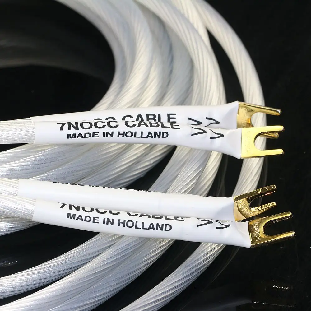 네덜란드 7NOCC 단결정 구리 도금 순은 4개의 독립형 HiFi 스피커 케이블, 앰프 스피커 연결 케이블