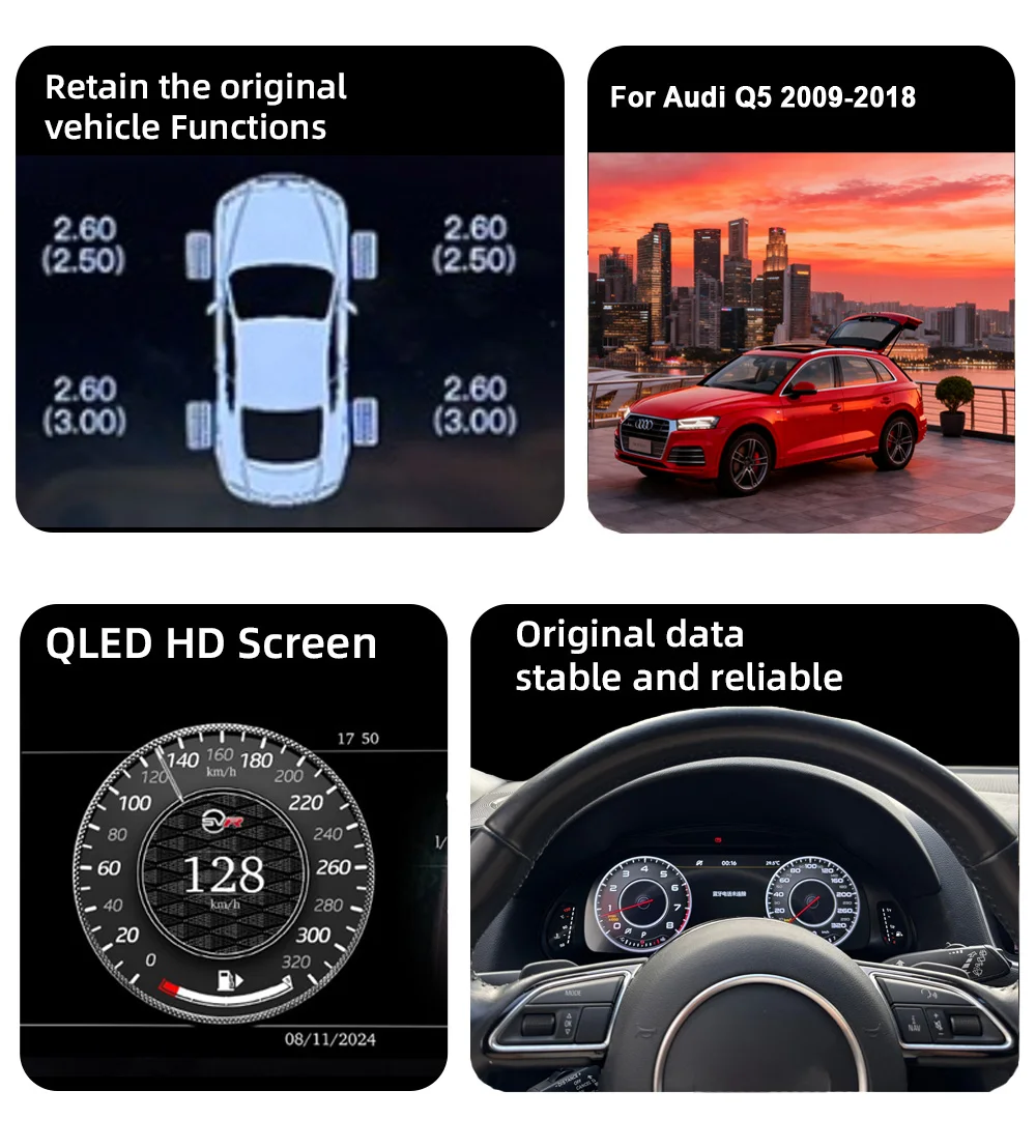 Digital Instrument Cluster Display Suitable For Audi Q5 2009-2018 Wireless CarPl
