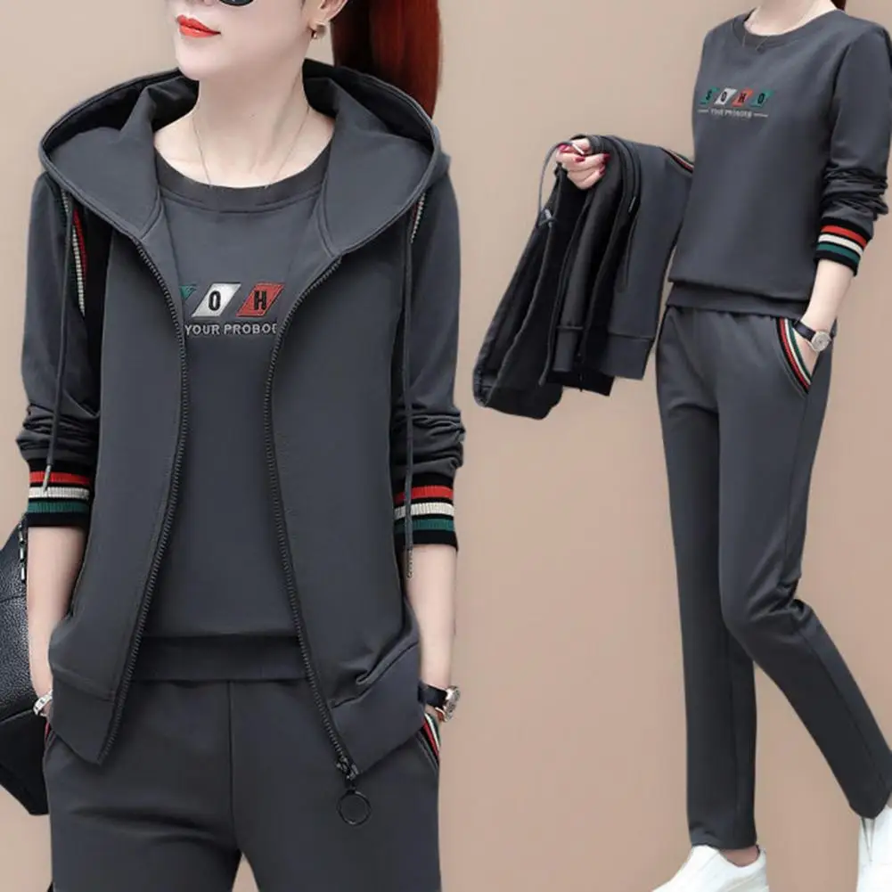 WomenSweatshirtVestPants3PiecesSetAutumnTracksuitSleeveless