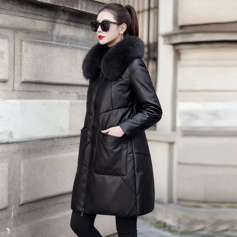 IOQRCJV Faux Leather Coat Back View