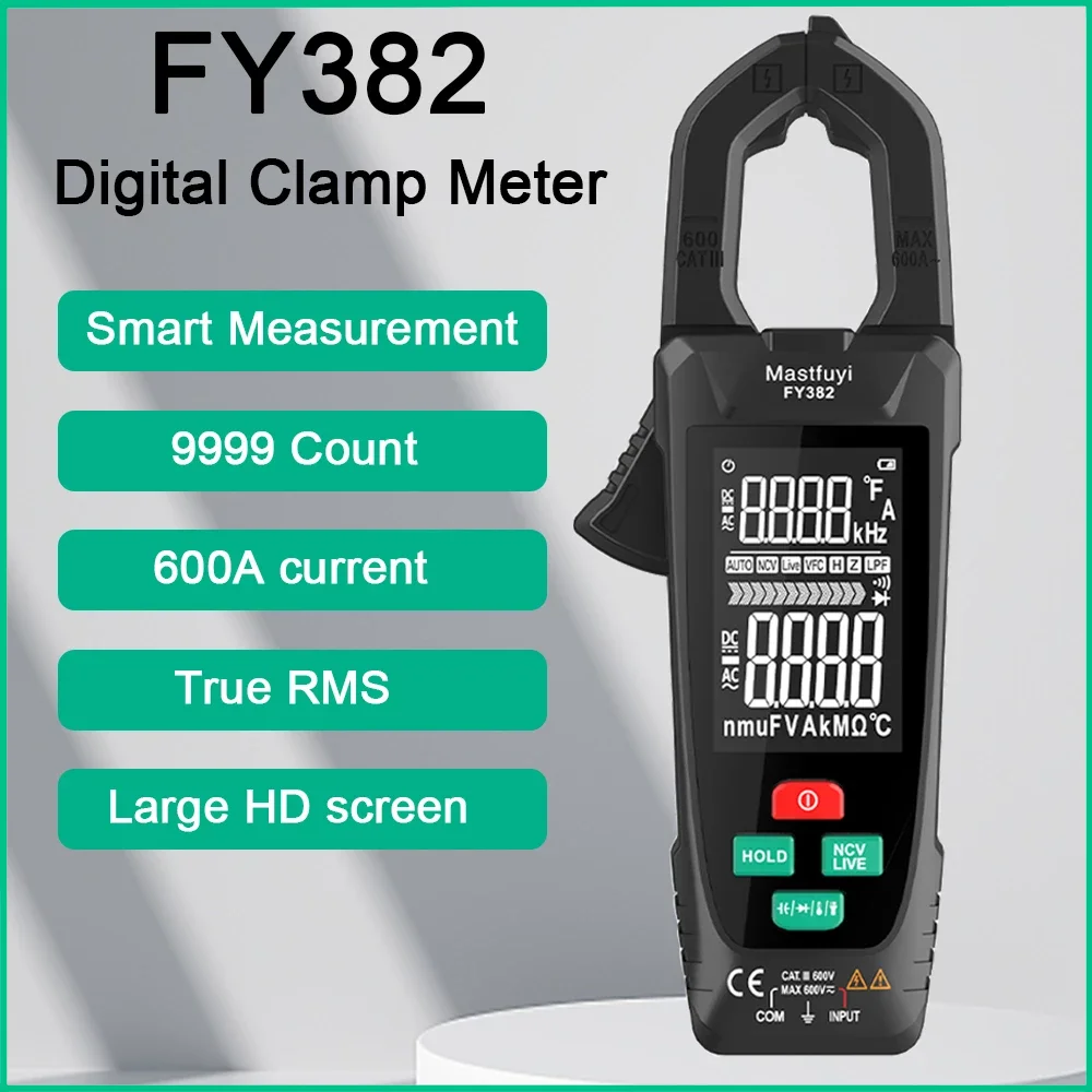 

FY382 AC Digital Clamp Meter Pliers Ammeter Voltage Current Clamp Tester True RMS Temp Capacitance Amperimetric NCV Multimeter