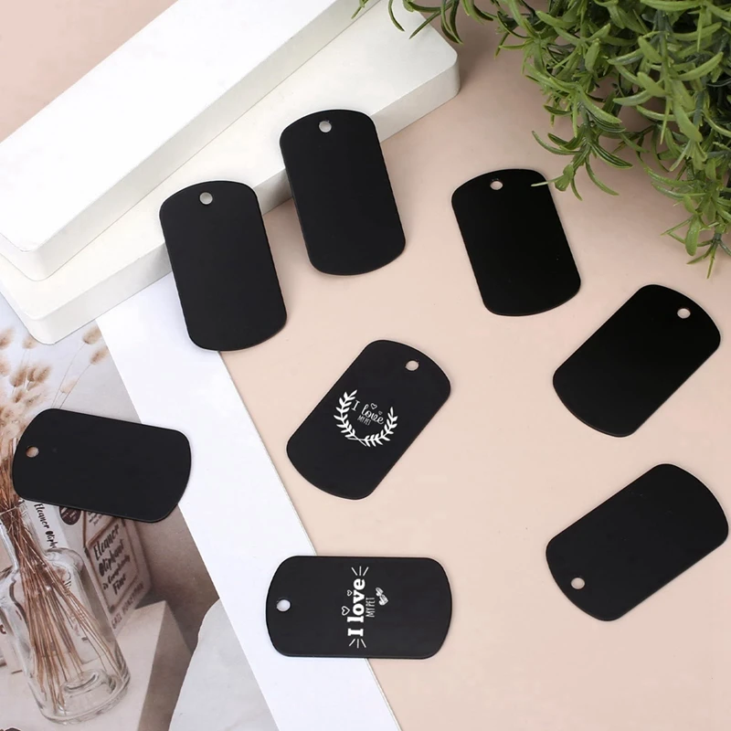 50 Pcs Metal Stamping Blanks Black For Stamping, Engraving Blanks Aluminum Stamping Blanks Keychain Blank Dog Tag Easy Install 6