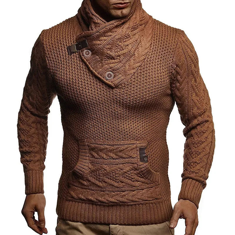 Men's Sweater Autumn And Winter New Turtleneck Solid Color Button Gothic Casual Plus-Size Sweater