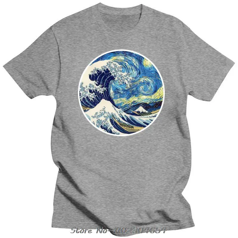 The On A T-shirt Hokusai Great Wave Off Kanagawa Van Gogh nuit étoilée huile T-shirt Haruku Streetwear_voghion.com