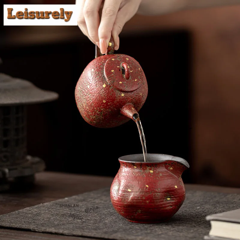 240ml Red Mountain Gold Sprinkled Square Teapot Retro Tea Infuser Pot Tea Maker Kettle With Filter Chinese Tea Set Decoration