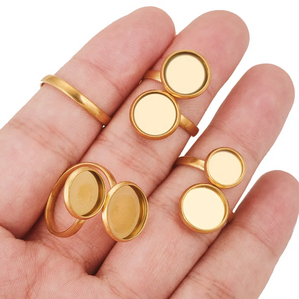 10 Stück Edelstahl vergoldet PVD Ring Einstellungen Cabochon Blanko Basen Sternform DIY Schmuckherstellung Material Teile Großhandel – Detail 7