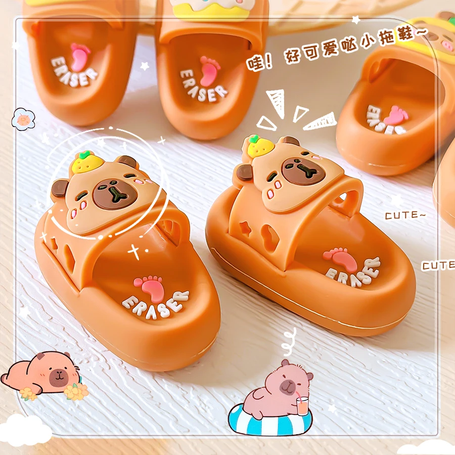 school teacher gift back to school supplies Aesthetic cute stationery Kawaii capybara funny erasers Slippers rubber cute things - 6