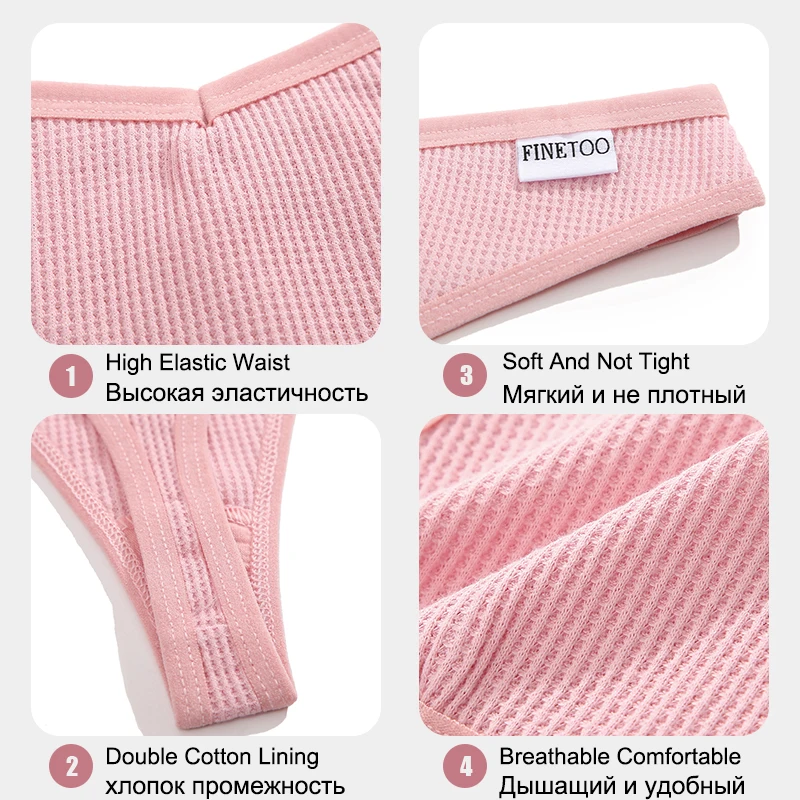 Women Panties FINETOO 3Pcs/Set Women Panties Sexy Waffle Plaid Cotton Low Waist G-String Underwear Female Soft Thongs Lingerie