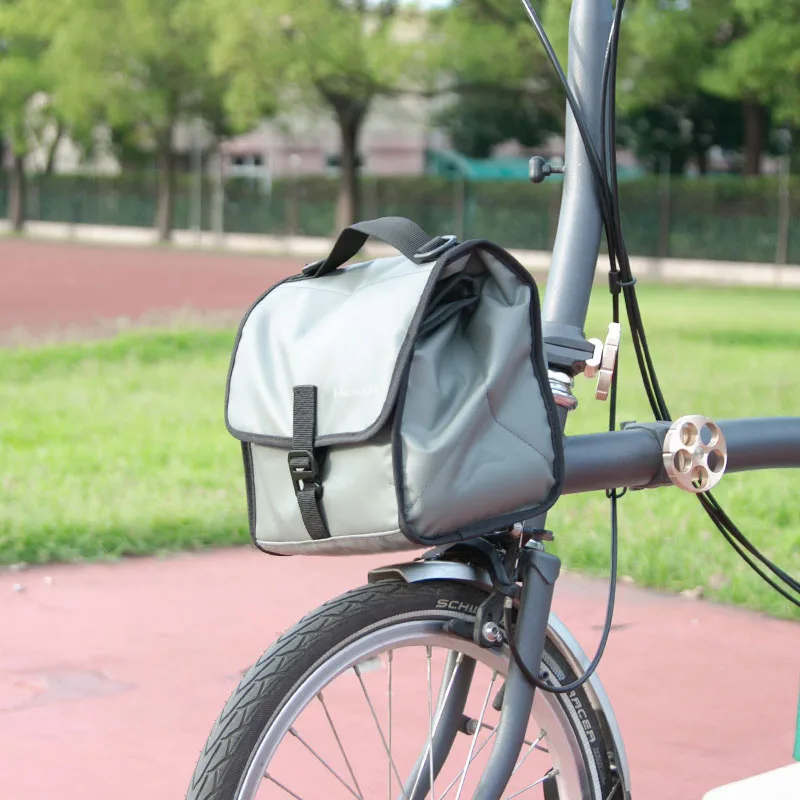 Borsa da manubrio Heasygo 2505 a sgancio rapido, borsa termica da tubo anteriore installata con PigNose per bici pieghevole Brompton