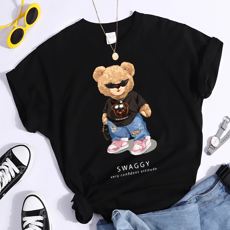 Teddy Bear Goes Out,Be Confidence Be Positive Tshirt Original Soft Tshirt Trend Simple Tee Top Summer Individual Women Tshirt