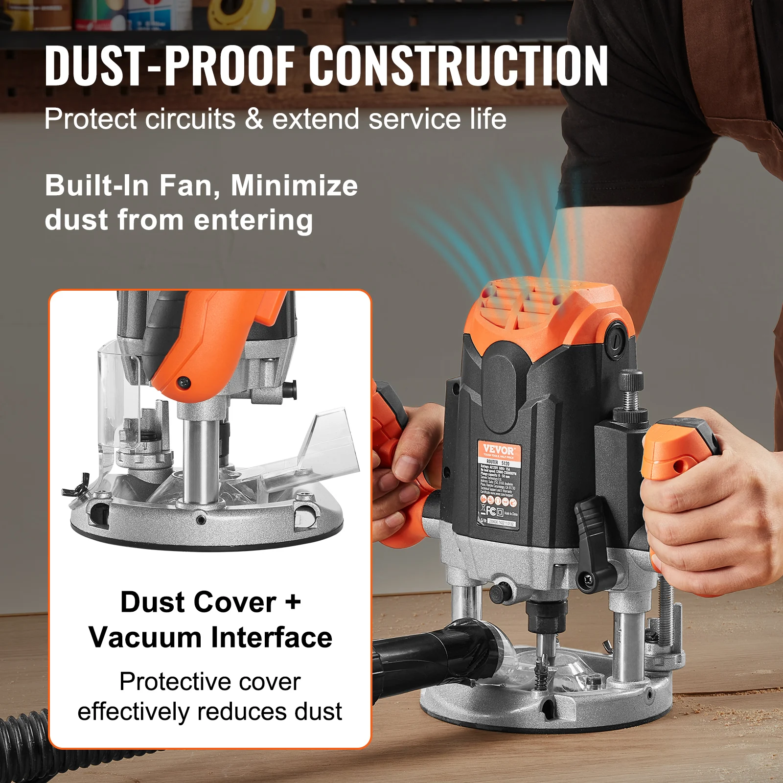 Plunge Router VEVOR 3-1/4 HP 120V Variable Speed Plunge Router for Woodworking