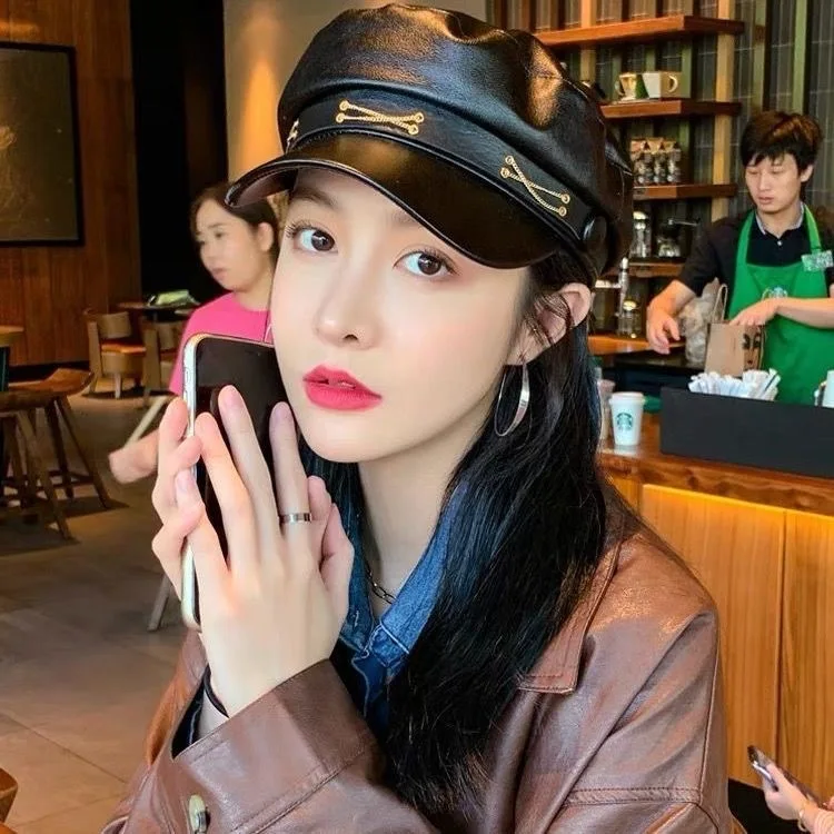 New Solid Color Leather Military Cap Fashion Caps Beret Ladies Classic Retro Newsboy Hat Outdoor Sun Hats Winte Women Cap