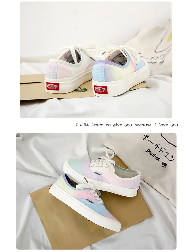 2021 Women Gradient Color Changing Shoes Low-top Canvas Shoes Fashion Lace up flat Walk Casual Sneakers Woman Vulcanize Shoes