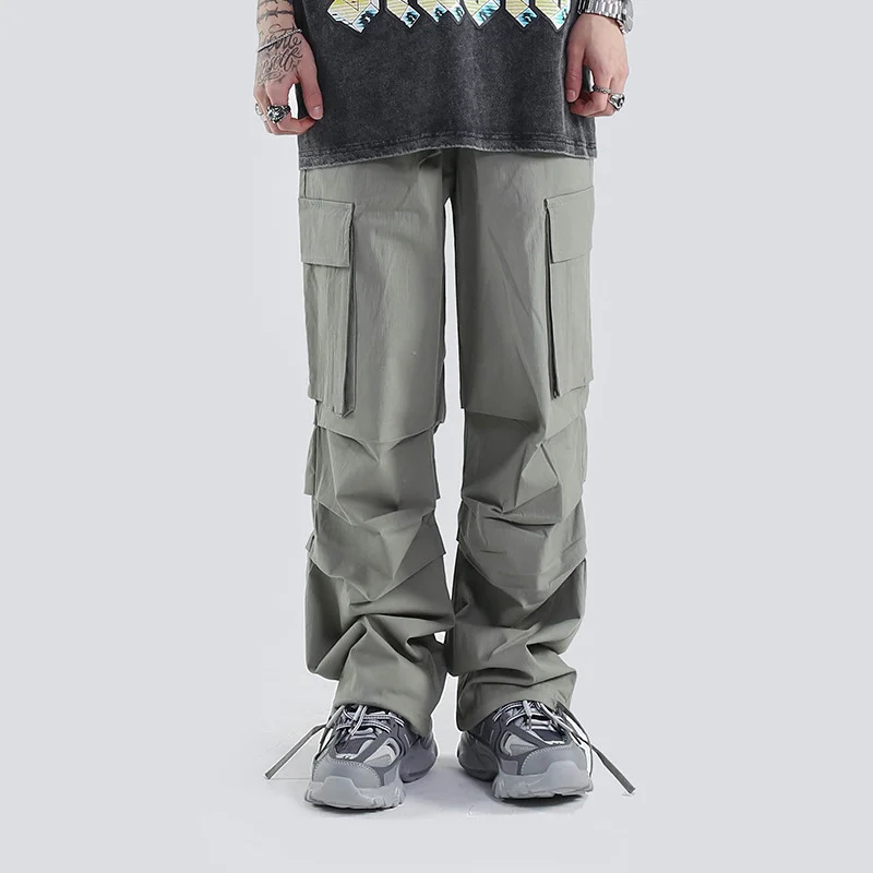 

TINT ERA Parachute Cargo Pants Men Oversize Green Cargo Trousers Male Korean Streetwear Hip Hop Loose Casual Cotton Safari Style