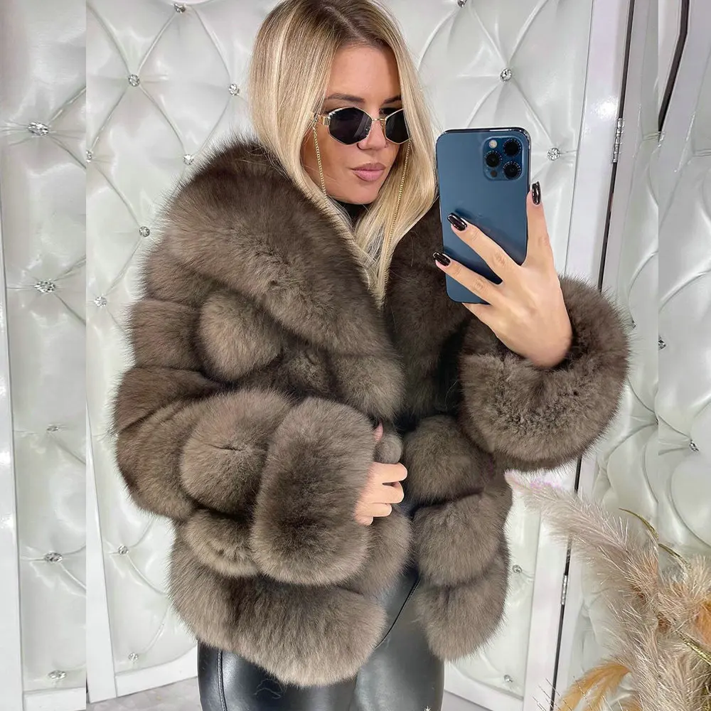 

BFFUR Winter New Real Fox Fur Jackets With Big Turn-down Collar High Quality Fashion Women Genuine Fox Fur Coat Thick Warm Coats