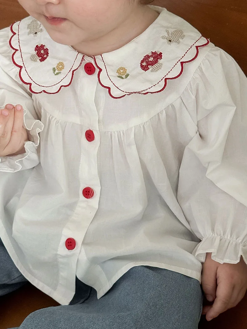 Cotton Embroidered Flower Girl Blouse for Kids