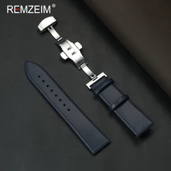 Elegant Slim Watch Strap with Butterfly Buckle - Comfortable Faux Leather Band for Women (Blue)