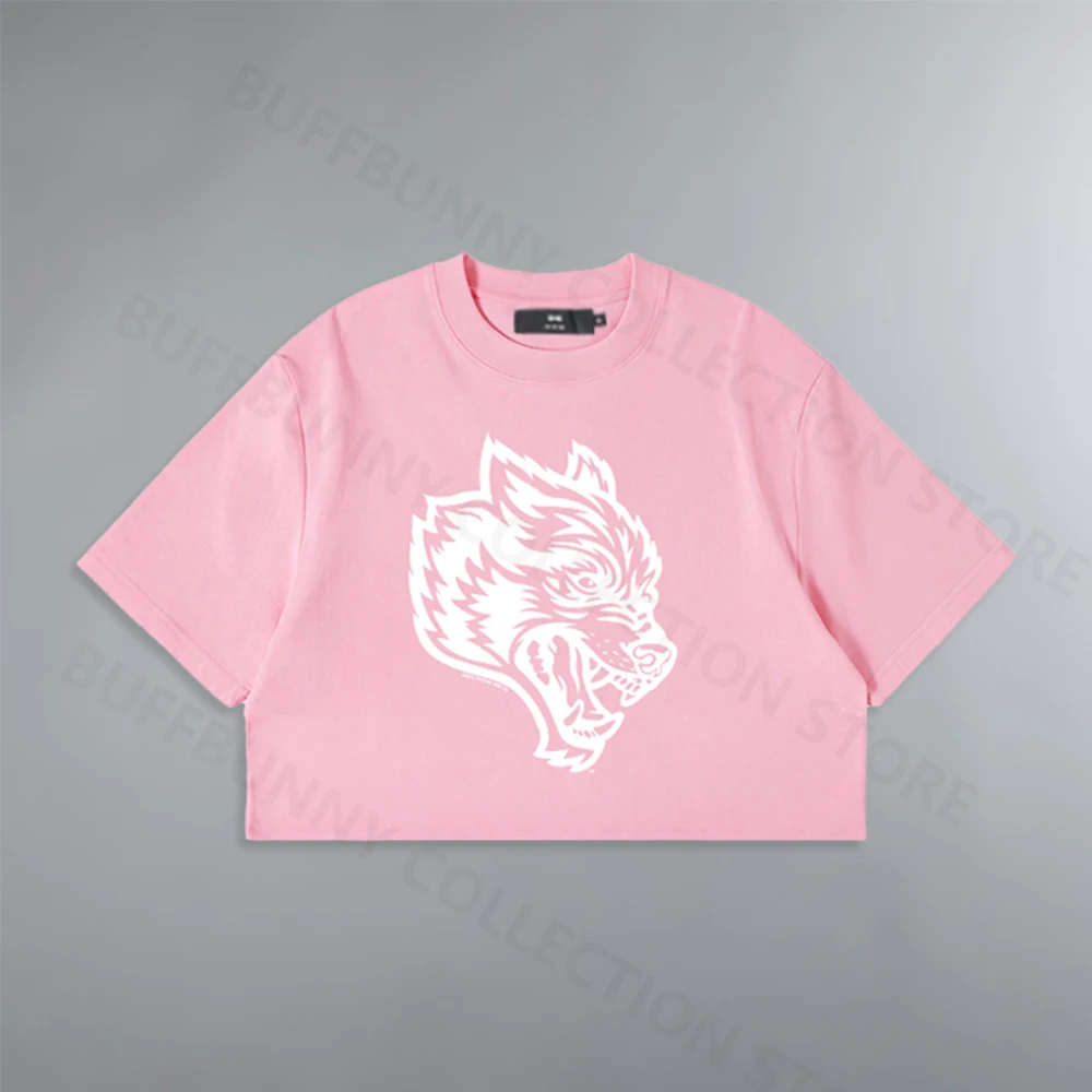 Darc Sport Tee Women Sports Crop Top Pure Cotton Female Loose Belly Shirt Pink Short Tees Wolf Fitness High Quality Running Tops