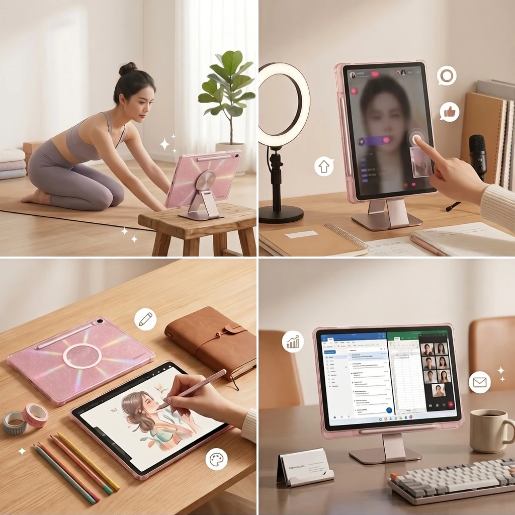 Clear Transparent Glitter Magnetic Tablet Case Cover