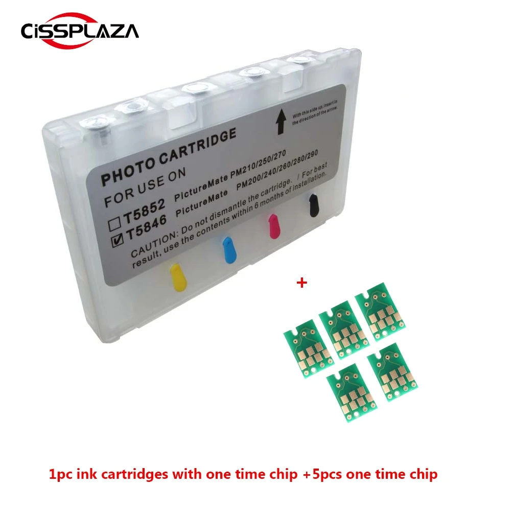CISSPLAZA t5846 Refillable ink cartridge compatible for Epson PictureMate 200 pm240 pm260 pm280 pm290 with one time chip printer supplies ink cartridge inkjet ink cartridge