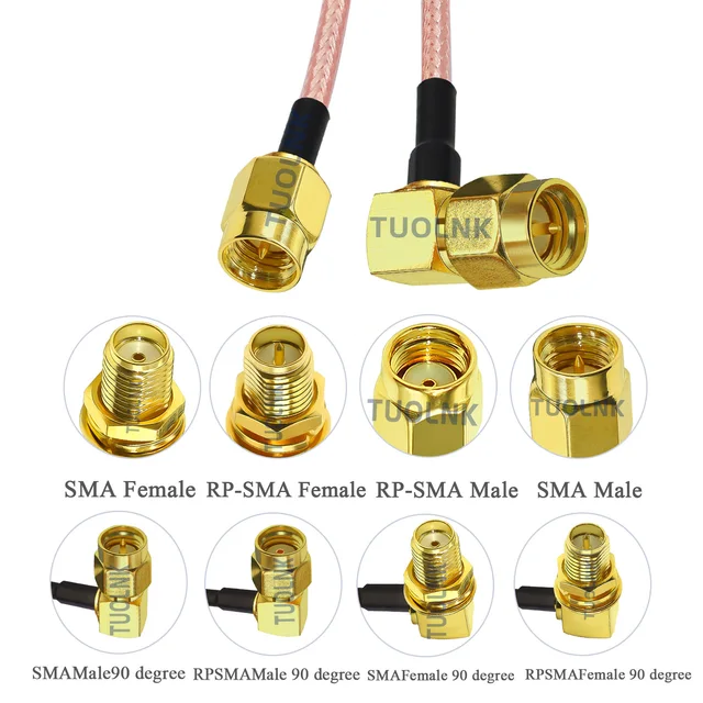 Conector SMA Macho A Hembra RP L 90 De Ángulo Recto Adaptador De RF