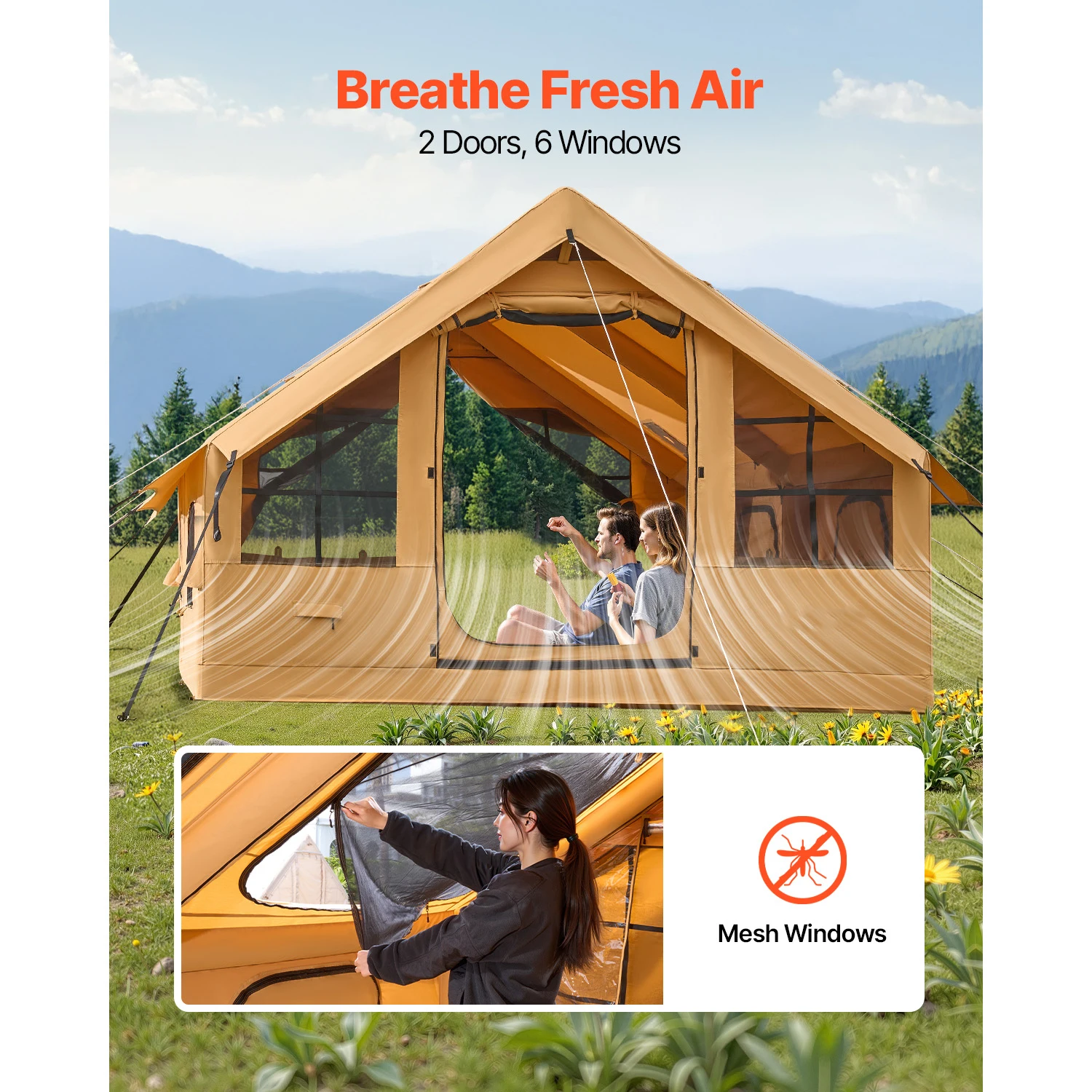 Inflatable Camping Tent with Skylight and Stove Jack