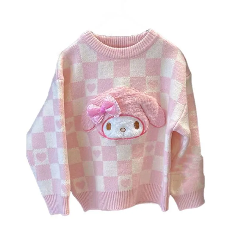 

Детский свитер Sanrio My Melody Kuromi Kawaii аниме свитер с вышивкой хлопковый мягкий свитер с круглым вырезом Детский подарок