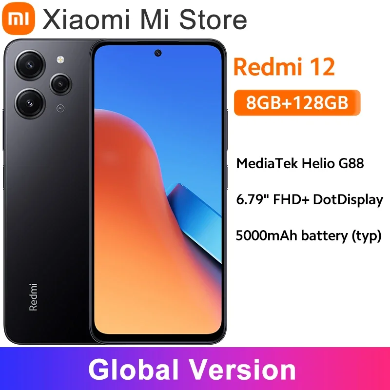 

Global Version Xiaomi Redmi 12 8GB+128GB MTK Helio G88 18W Charging 5000mAh Battery 90Hz Display 50MP AI Triple Camera IP53