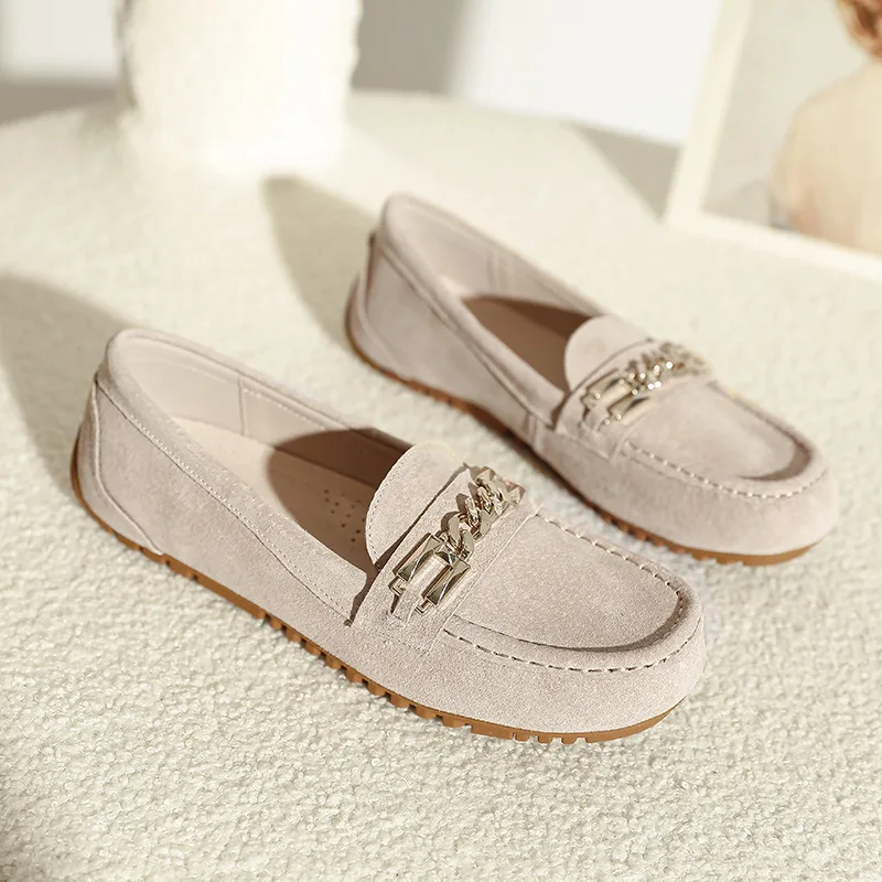 

Genuine Leather Casual Shoes Women Flats Soft Moccasins Pig Leather Office Loafers Solid Slip-On Office Flat Shoes for Mother