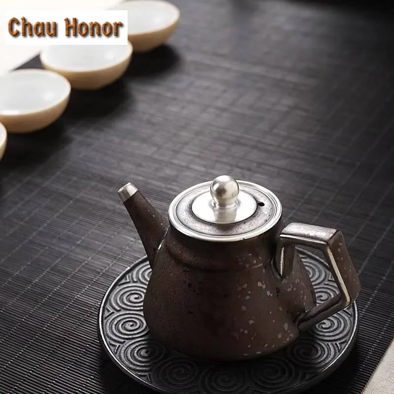 Handmade Gilded Dragon Scale Teapot Creative Kiln Change Black Glazed Pot Tea Brewing Kettle Chinesekung Fu Tea Set Collection