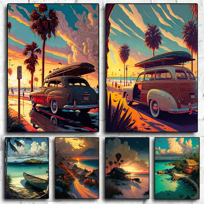 

Постер большого размера для отпуска в сумерках, летних каникулах, покупок на море, гавайская поездка, абстрактная Настенная картина, домашний декор для гостиной