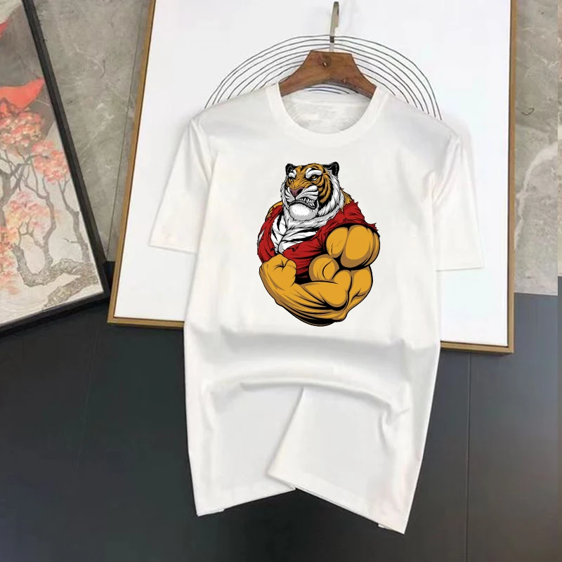

2023 Summer Men T-Shirts Tiger Print 100%Cotton Vintage Big Size Tee Men's Clothes Short Sleeve Streetwear Women T Shirt