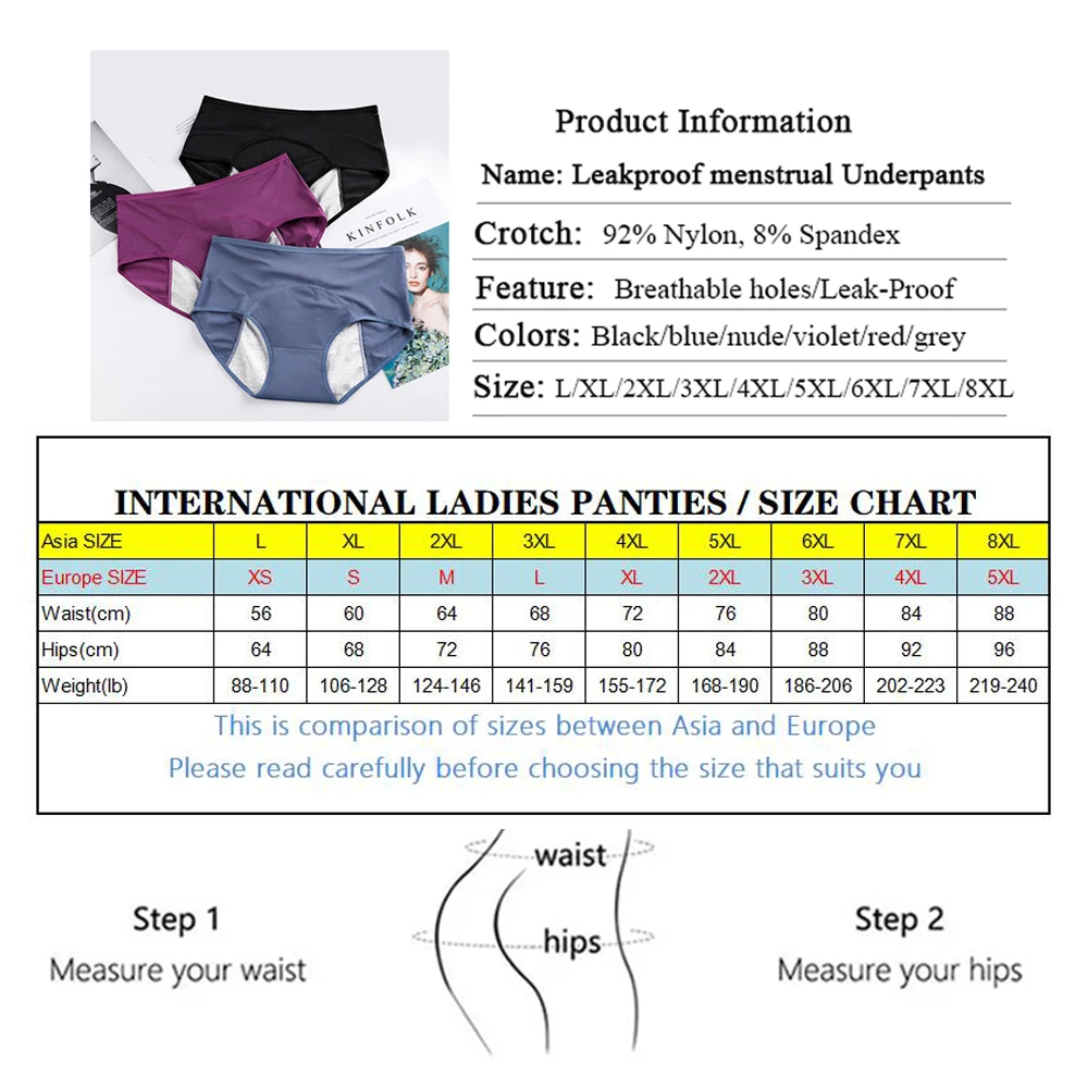 L-8XL Leak Proof Menstrual Panties 5PCS Women Period Underwear Sanitary Panties  Plus Size Physiological Waterproof Briefs