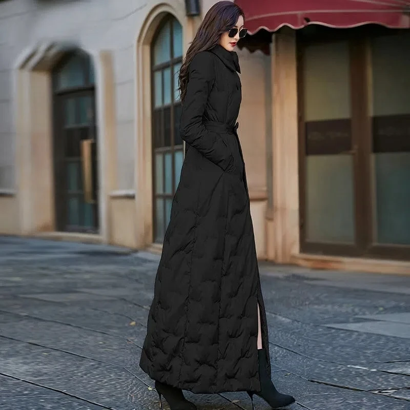 

Elegant Fashion Winter Coat For Women Female Slim Long Sleeve Leisure Padded Jacket Thicken Warm Clothes Pure Color Long Jackets
