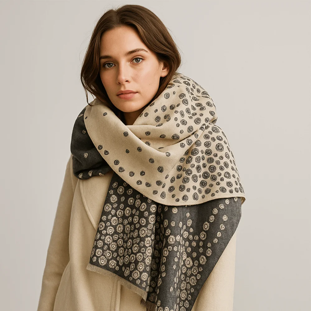 Polyester Windproof Scarf Shawl Poncho for Women Autumn Winter