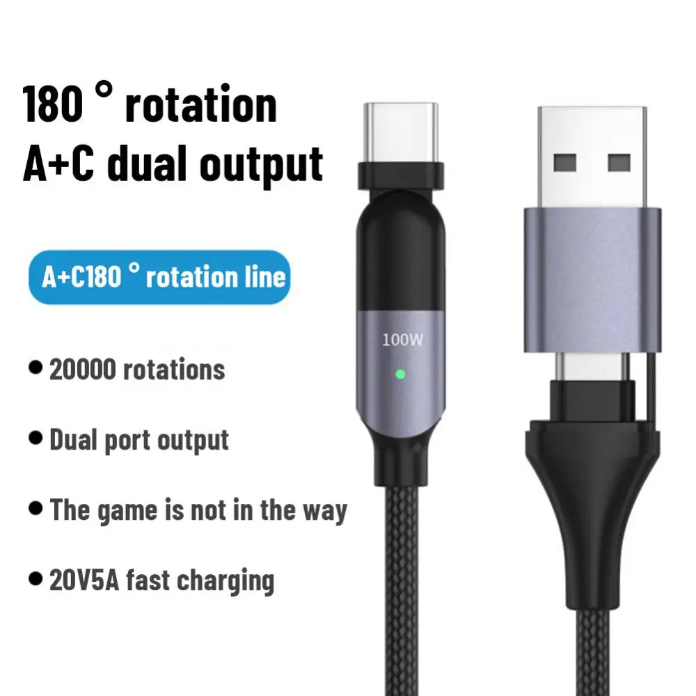 

Laptop LED Data Line 20V 3A 180 Degree Rotation PD 100W Dual Type C Cable Fast Charging Cable For Huawei Xiaomi OPPO 1.2m, 2m