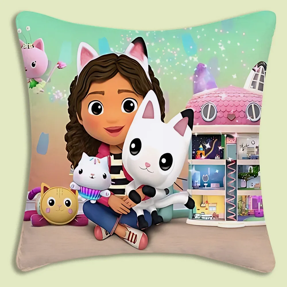 Cartoon Gabbys Dollhouse Pillow Covers Cartoon Sofa Decorative Home Double-sided Printing Short Plush Cute Cushion Cover